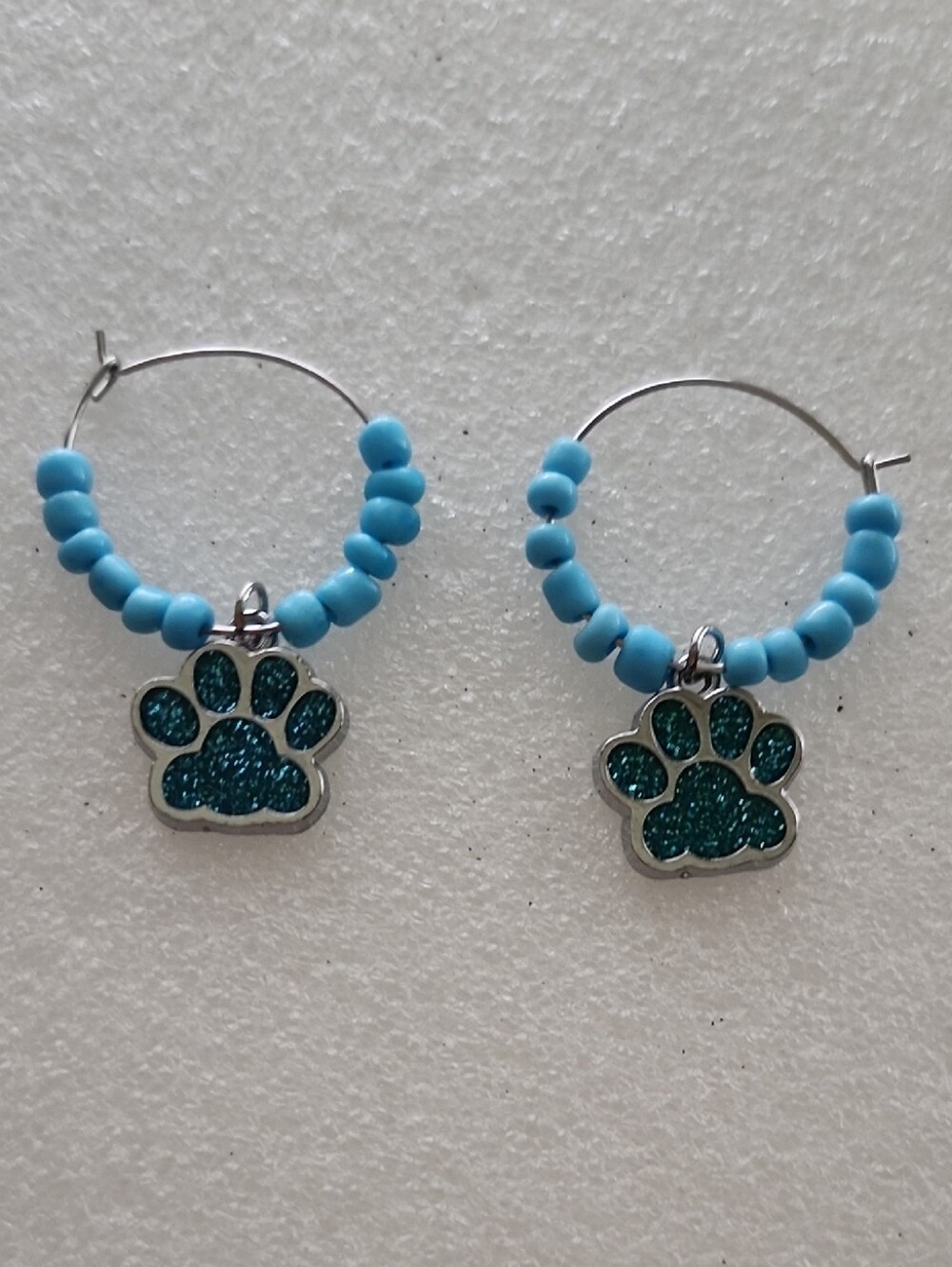 Hand Crafted Blue Paw Print Hoop Earrings